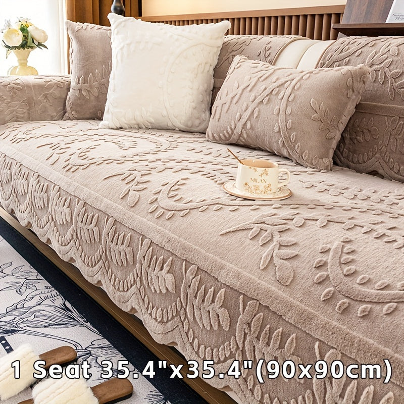 Faux Rabbit Fur Sofa Cover Thick Winter Warm Couch Protector Non-Slip Machine Washable Pet-Friendly Floral Sofa Slipcover for 1 2 3 4 Seater Living Room Bedroom