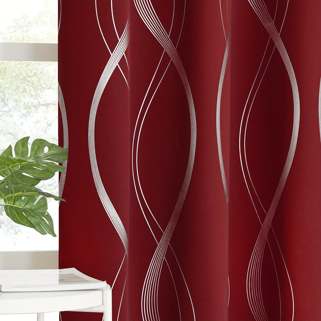 Blackout Curtains 2 Panels Set Grommet Top Thermal Insulated – Noise Reducing Wave Foil Print Drapes Bedroom Living Room Patio Sliding Door