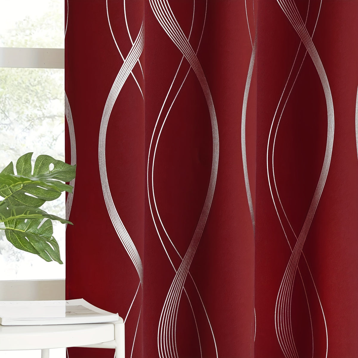 Blackout Curtains 2 Panels Set Grommet Top Thermal Insulated – Noise Reducing Wave Foil Print Drapes Bedroom Living Room Patio Sliding Door