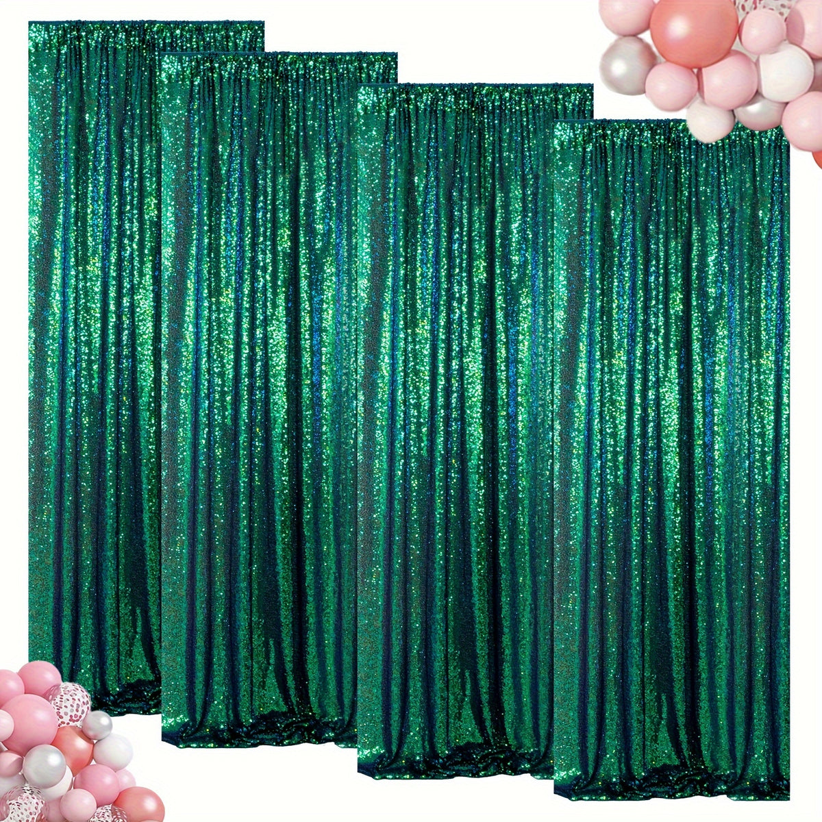 Sequin Backdrop Curtains 4 Panels 2FT x 8FT Glitter Party Decorations for Wedding Birthday Photo Booth Stage Background 30+ Colors