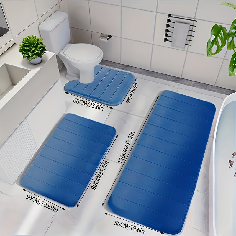 Plush Memory Foam Bath Mat Set 3 Piece – Soft Non-Slip Fast Absorbent Machine Washable Thickened Bath Rug for Bathroom, Shower, Kitchen & Bedroom – 9 Colors