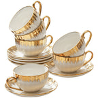 Ceramic Coffee Cup and Saucer Set of 6 – European Light Luxury 8.45oz Porcelain Tea Cups with Plates | Elegant Dinnerware for Home, Wedding & Holiday Gifting