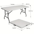 Folding Table 4ft 6ft Lightweight Portable Table Indoor Outdoor Picnic Camping Board Game with Carrying Handle Locks White