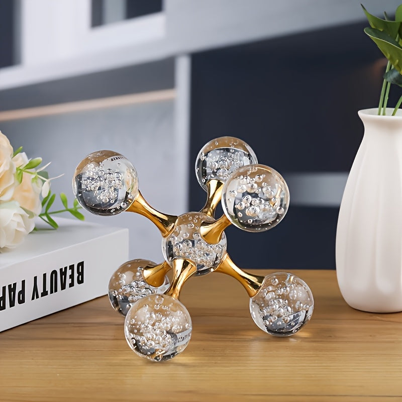 Crystal Molecular Structure Decorative Sculpture - Geometric Desk Decor Ornament for Contemporary Home, Bedroom, Living Room and Office - Modern Art Crystal Craft Decoration