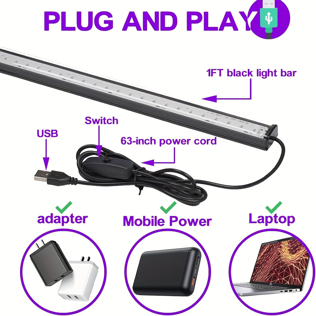 Black Light Bar 10W 1ft LED UV Blacklight Strip Lights – Magnetic Mount for Glow Party, Tapestry, Poster, Body Paint, Cabinet & Display – 2 to 14 Pack