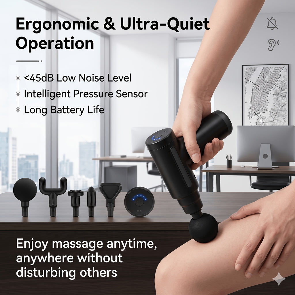 Mini Massage Gun LED Touch Screen 6 Massage Heads Ultra-Quiet Brushless Motor Portable Handheld Muscle Massager for Sports Fitness Recovery Black Gray Red