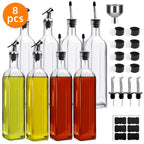 Glass Oil Dispenser Bottles Set 4/8pcs, 17oz Square Borosilicate Glass Olive Oil & Vinegar Dispenser with Spout, Funnel, Labels & Lids, Kitchen Condiment Containers for Home, Restaurant & Outdoor