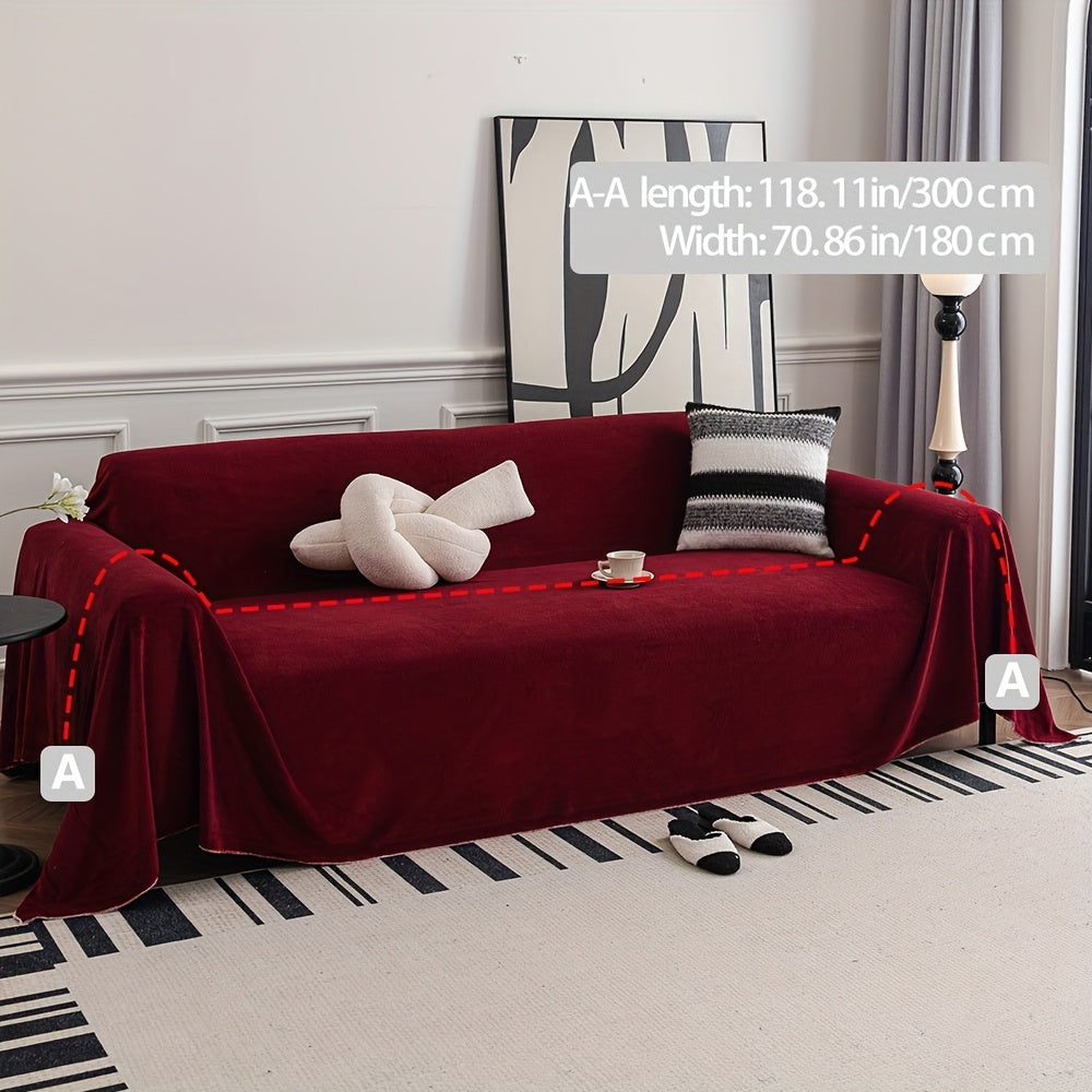 Sofa Cover Short Plush Couch Protector for 2 3 4 Seater - Machine Washable Pet Friendly Furniture Protector Slipcover All Season Thick Cushion Cover in Light Grey Deep Gray Coffee Burgundy Off White