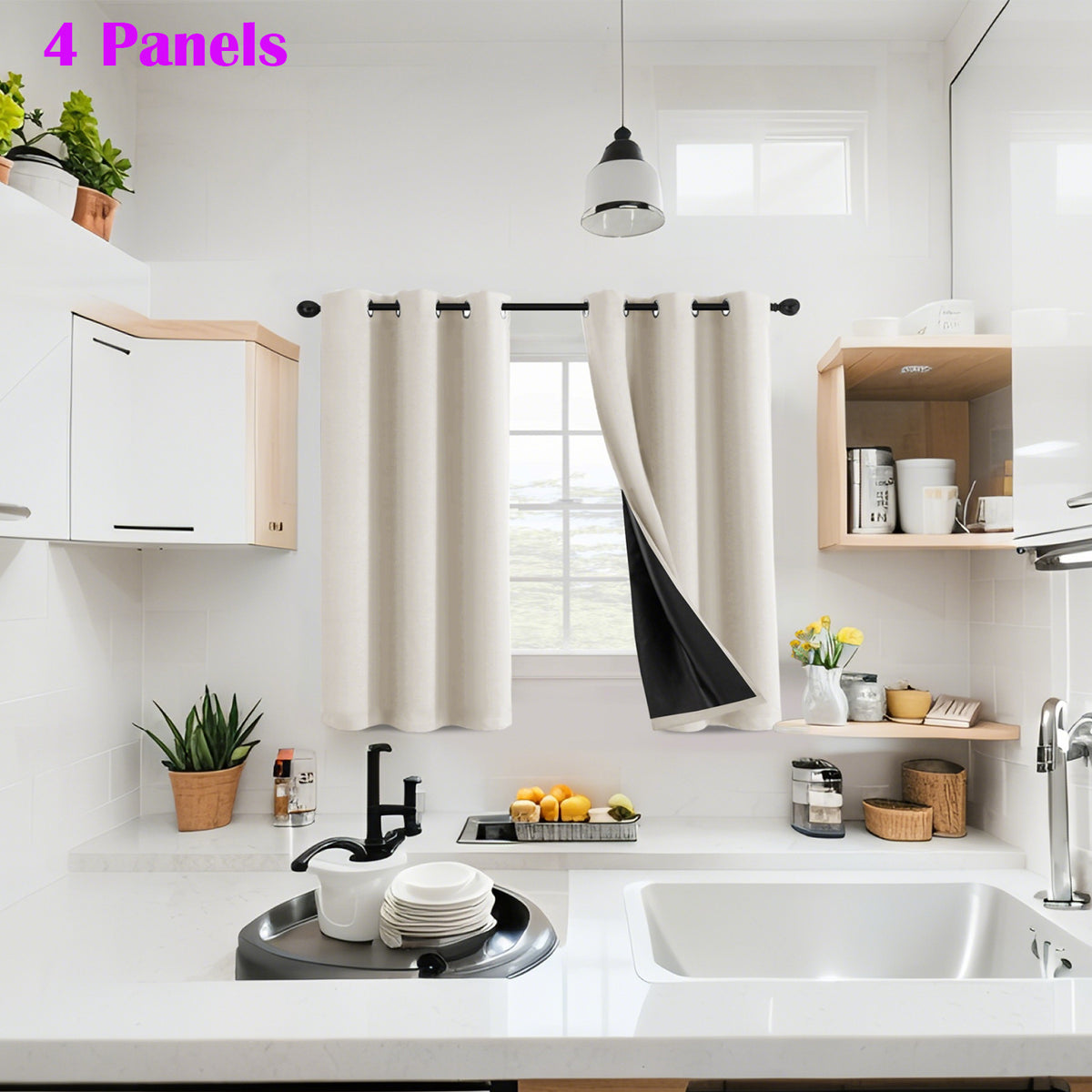 100% Blackout Window Curtains - 4 Panels, Full Light Blocking, Thermal Insulated Drapes with Black Liner | Soft Brushed Fabric