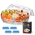 Chilled Serving Tray on Ice with Lid 15 Inch Clear Party Platter with Forks and Pliers for Shrimp Fruit Vegetables Salad Sushi Appetizer Display