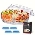 Chilled Serving Tray on Ice with Lid 15 Inch Clear Party Platter with Forks and Pliers for Shrimp Fruit Vegetables Salad Sushi Appetizer Display