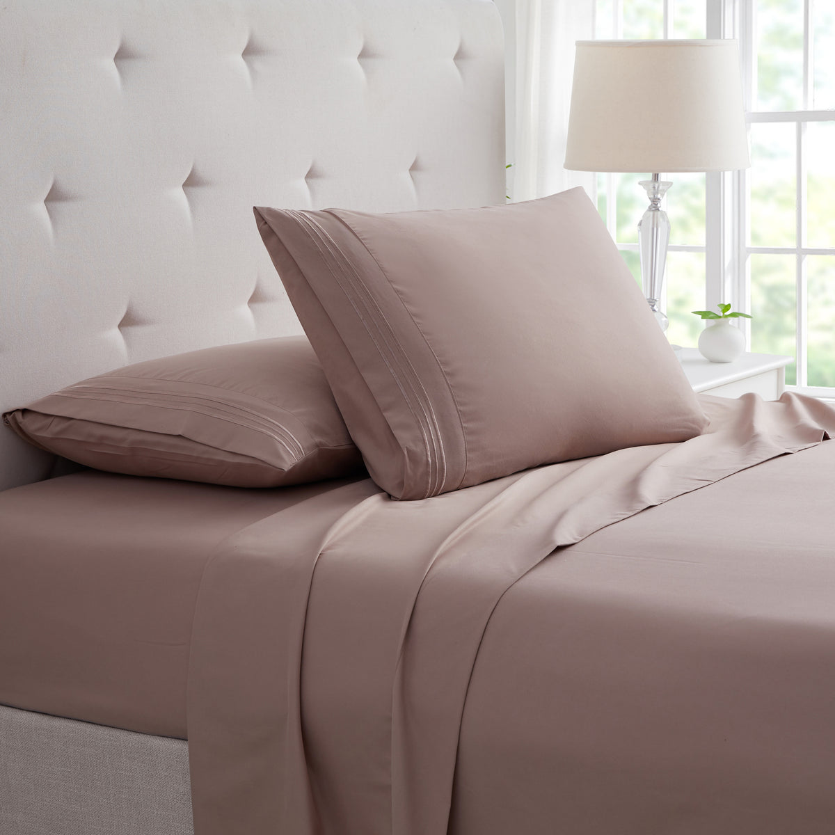 Bamboo Sheet Set 4-Piece 1800 Thread Count Deep Pocket – Soft Breathable Embroidered Bed Sheets Twin Full King, Wrinkle & Fade Resistant Microfiber Bedding Set
