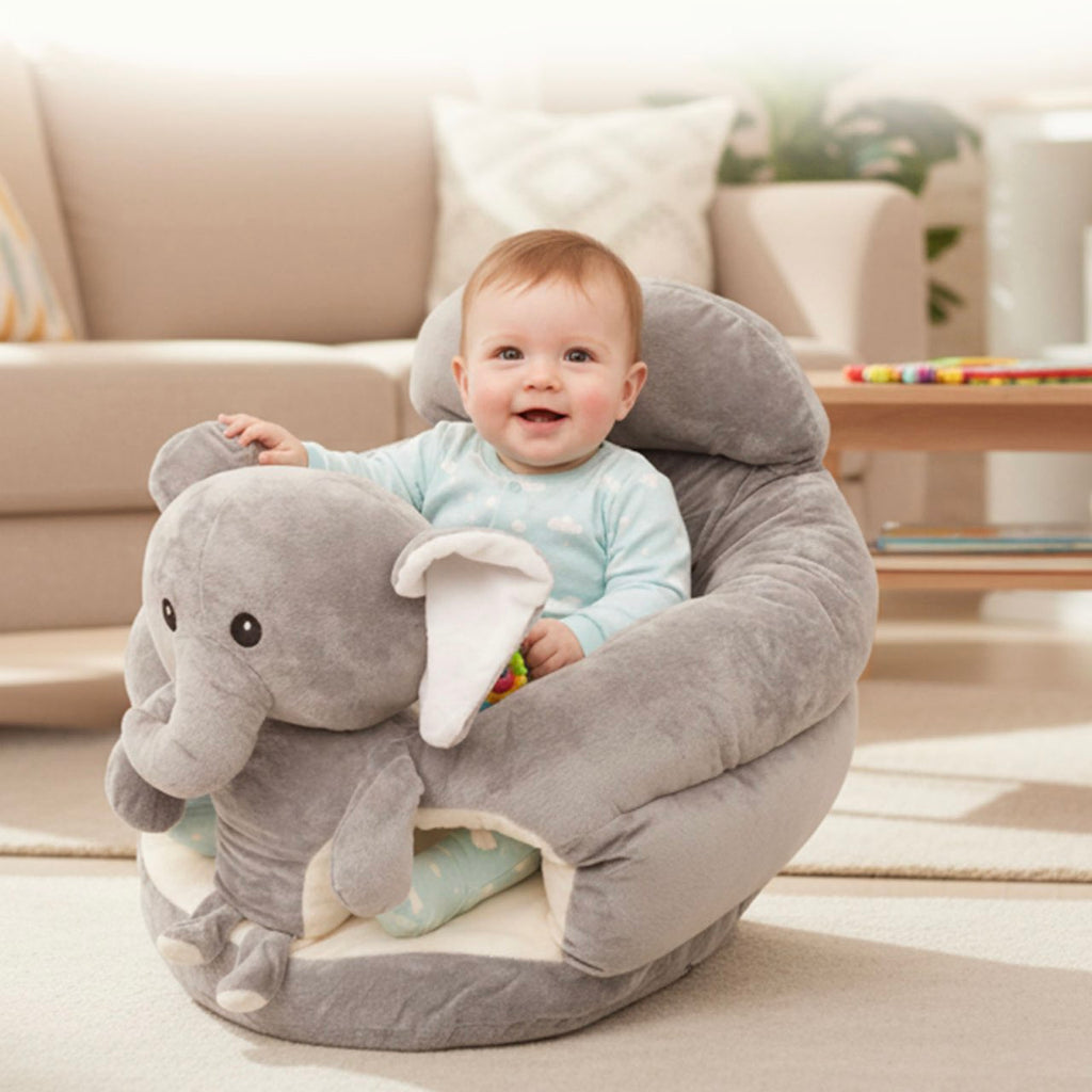 Baby Support Seat Plush Animal Infant Lounger – Ultra-Soft Cushioned Tummy Time Seat for Babies & Toddlers, Non-Toxic Fabric, No Assembly, Elephant Grey, Bear Pink & Bear Khaki