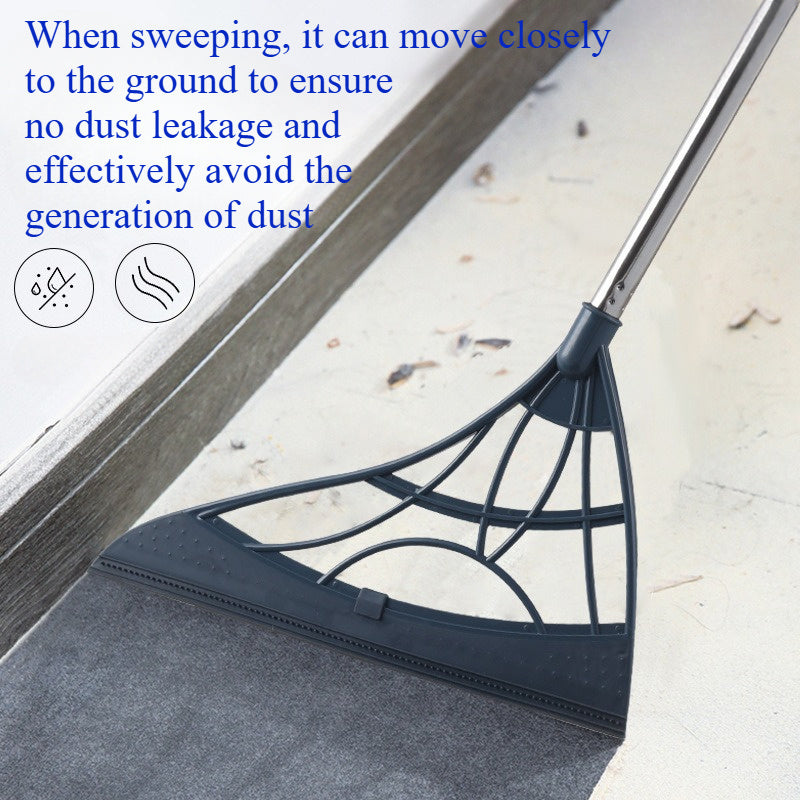 45-Inch Extra-Long Broom with Rubber Sweep & Unflagged Bristles – Stainless Steel Handle Floor Broom for Pet Hair & Debris, Hard Floors, Home & Office Sweeping