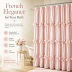 Bow Tie Ruffle Shower Curtain Vintage Handcrafted - Waterfall Ruched Fabric Bath Curtain with Hooks, Quick Dry Machine Washable, Farmhouse Romantic Decor, Multiple Sizes & Colors