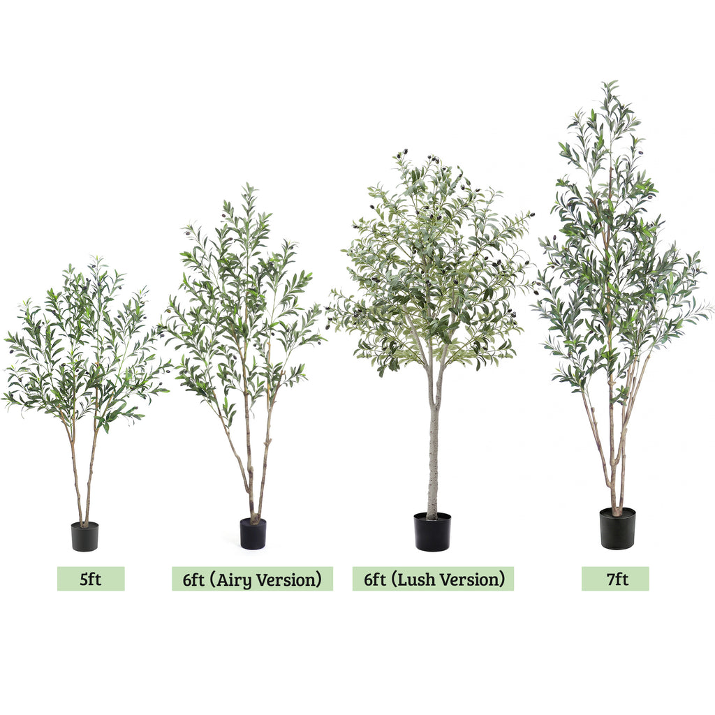 Tall Artificial Olive Tree 5/6/7FT Thick Trunk Indoor Faux Olive Plant with Lush Leaves & Berries for Living Room, Kitchen & Home Decor, Spring Summer Decoration