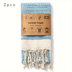 Turkish Cotton Tassel Hand Towels 2-Pack – Diamond Lattice Scandinavian Design, Soft Decorative Towels for Bathroom, Kitchen & Yoga | 7 Colors