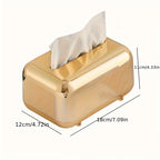 Rectangular Tissue Box Cover Wall-Mounted Modern Holder for Bedroom, Bathroom, Vanity, Office & Car — Stylish Facial Tissue Dispenser, Gold & Silver