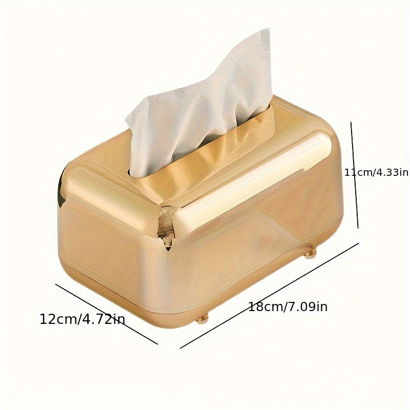 Rectangular Tissue Box Cover Wall-Mounted Modern Holder for Bedroom, Bathroom, Vanity, Office & Car — Stylish Facial Tissue Dispenser, Gold & Silver