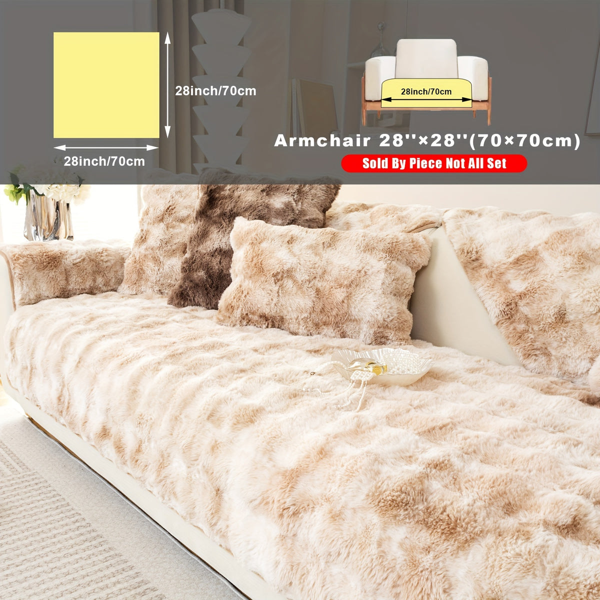 Faux Lamb Fluffy Sofa Cover Modern Gradient – Thick Plush Pet-Friendly Polyester Sofa Protector, Machine Washable 450-500g Fabric for Single, Double, Triple & Combination Sofas