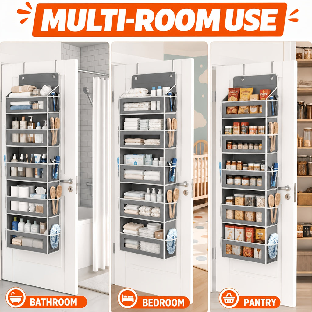5-Shelf Over Door Hanging Organizer Non-Woven – No Drill Wall & Door Mount Storage Bag with Shelf Baskets for Bedroom, Bathroom & Closet