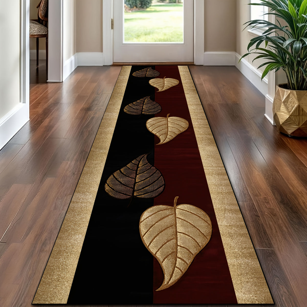 Luxury Velvet Carpet Leaf Pattern Machine Washable Slip-Resistant – Soft Plush Rug for Hallway, Bedroom, Kitchen & Bathroom | Multiple Sizes