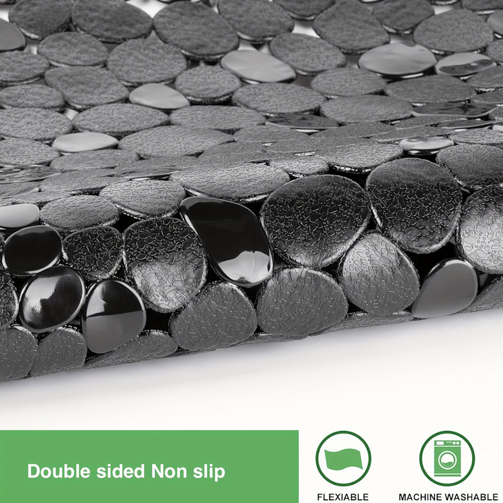 Non-Slip Bathtub Mat 27x14 Inch, Pebble Texture Suction Cup Shower Mat – Double-Sided Anti-Slip Soft PVC Tub Mat for Elderly & Kids, Machine Washable