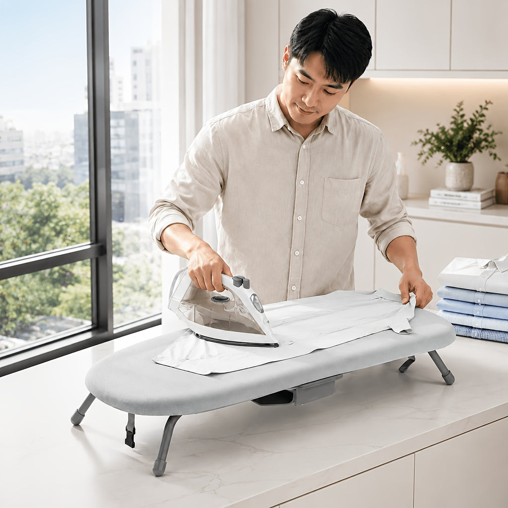 Tabletop Ironing Board Small Portable with 2 Heat-Resistant Covers & Holder – Non-Slip Feet, Compact Design for Home & Travel | Grey, Beige, Blue, Pink, Black