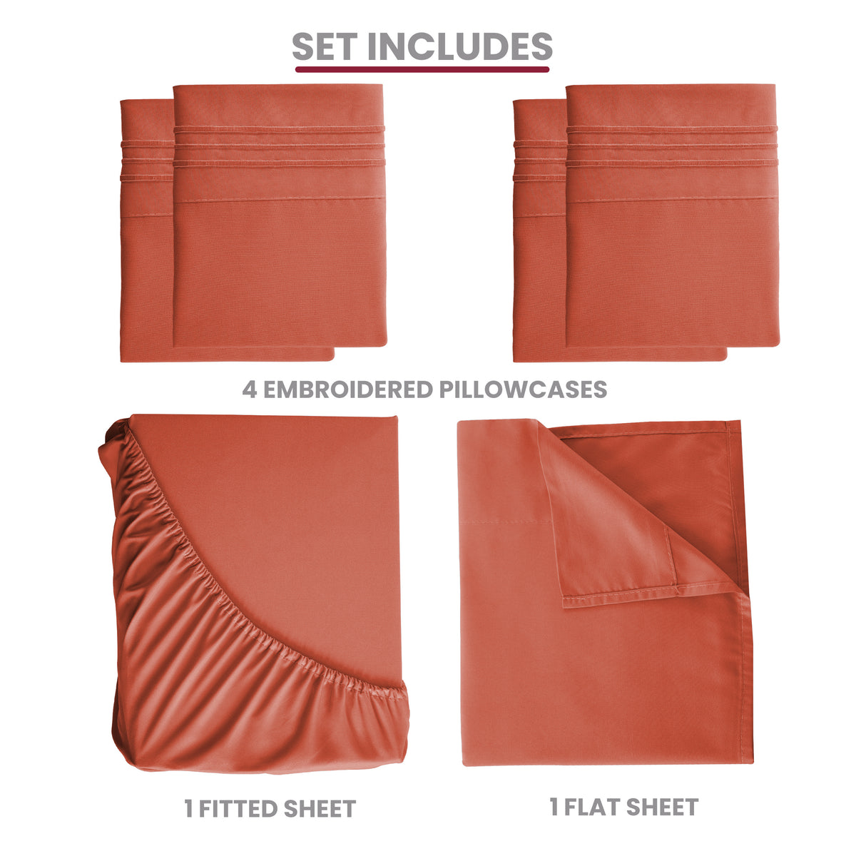 Brushed Microfiber Bed Sheet Set 6 Piece with Embroidered Pillowcases - Hotel Luxury Deep Pocket 16 Inch, Soft Breathable All Season, 24 Colors, Twin Twin XL Full Queen King Cal King