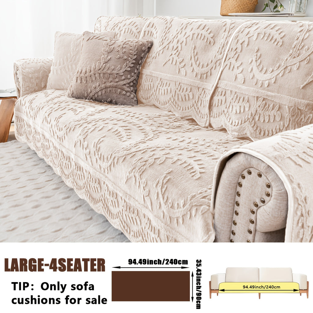 Plush Sofa Cover Faux Rabbit Fur Non-Slip, Thickened Quilted Sofa Cushion Cover Machine Washable, Warm Breathable Pet-Friendly Couch Pad for Living Room, Bedroom & Office