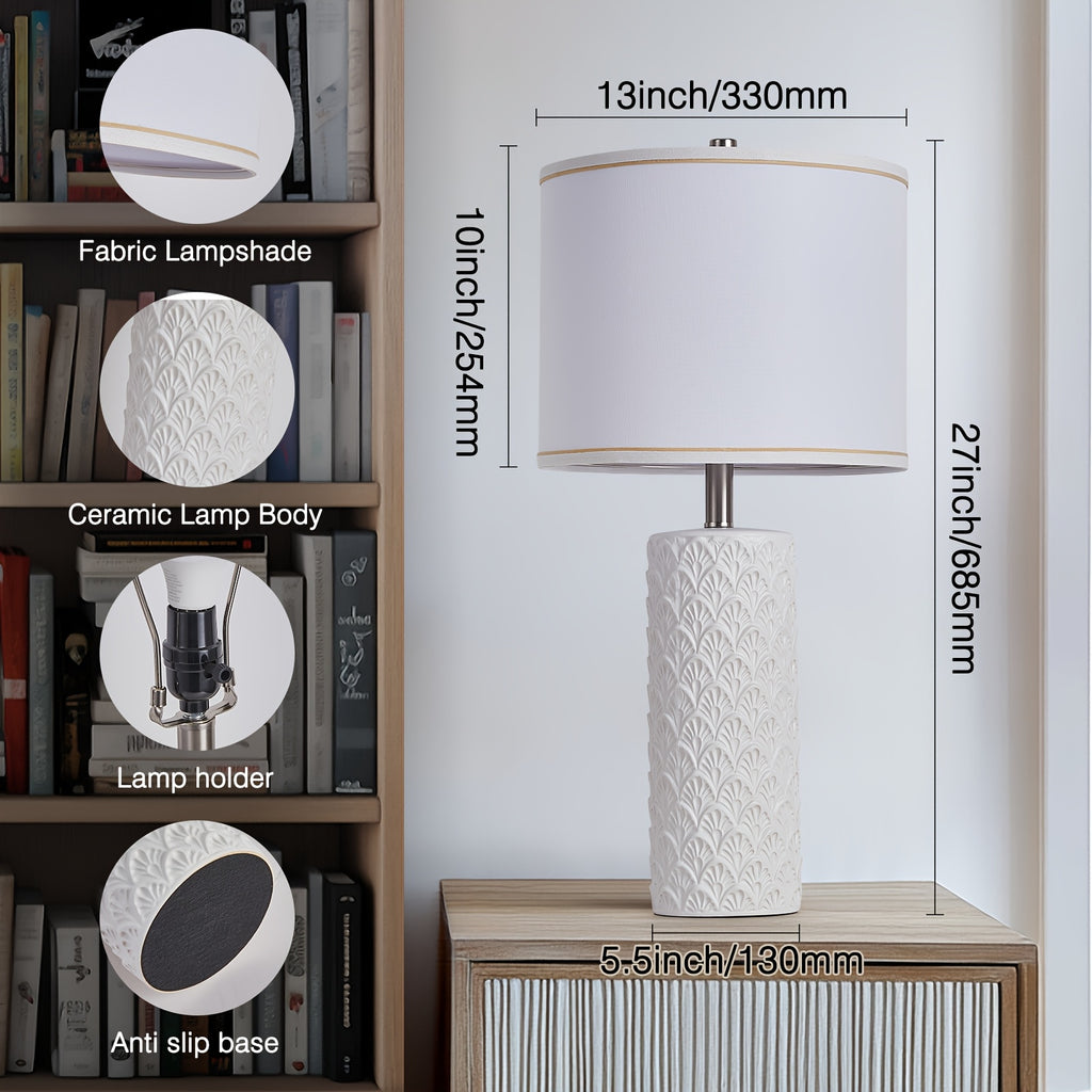 27" Modern Ceramic Table Lamp Set of 2 – Farmhouse Bedside Lamps with 3 Color Temperatures for Bedroom, Living Room & Office (LED Bulb Included)