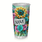 One Nana Tumbler Stainless Steel 20oz - Petal Floral Design Insulated Cup with Lid, Double Wall Vacuum Travel Mug for Hot & Cold Drinks, Gift for Mom Grandma Sister Office Camping