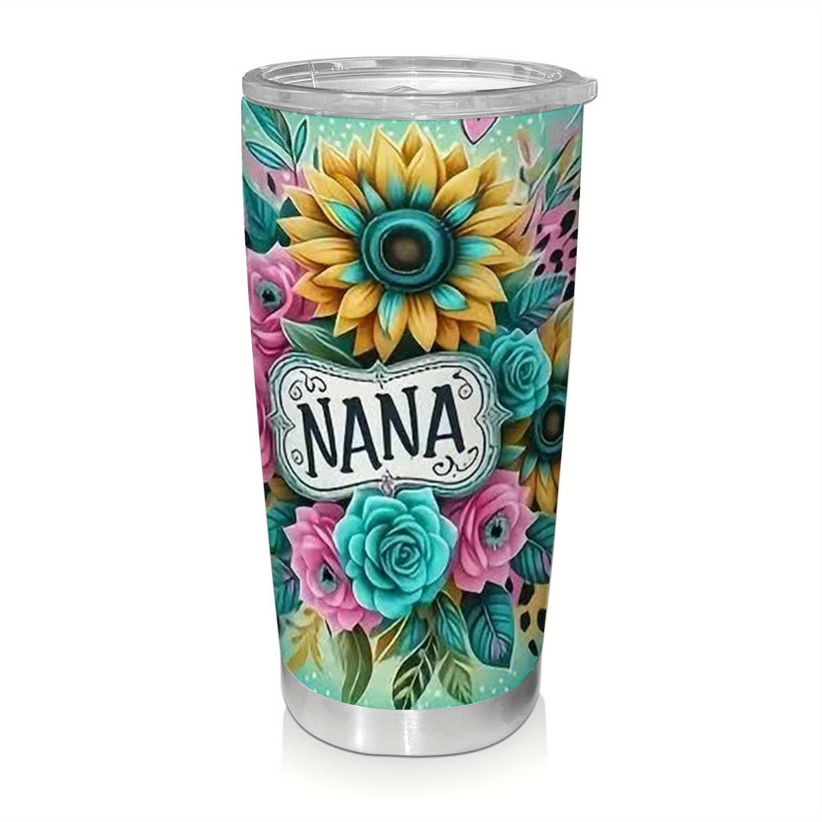 One Nana Tumbler Stainless Steel 20oz - Petal Floral Design Insulated Cup with Lid, Double Wall Vacuum Travel Mug for Hot & Cold Drinks, Gift for Mom Grandma Sister Office Camping