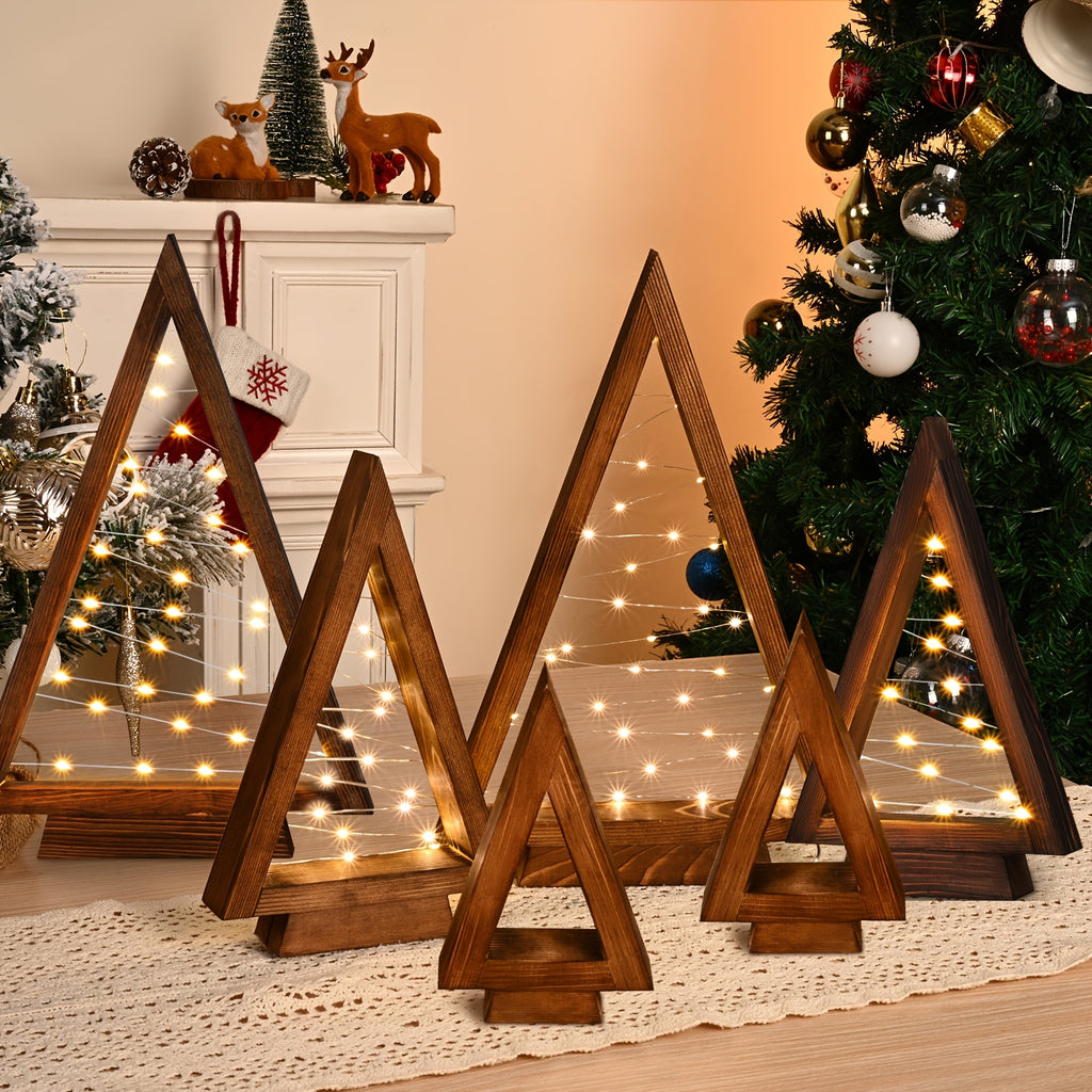 Wooden Desktop Mini Light Tree Set – Decorative LED Holiday Trees for Home, Office & Shelf Displays, Reusable, 2 to 6-Piece Sets