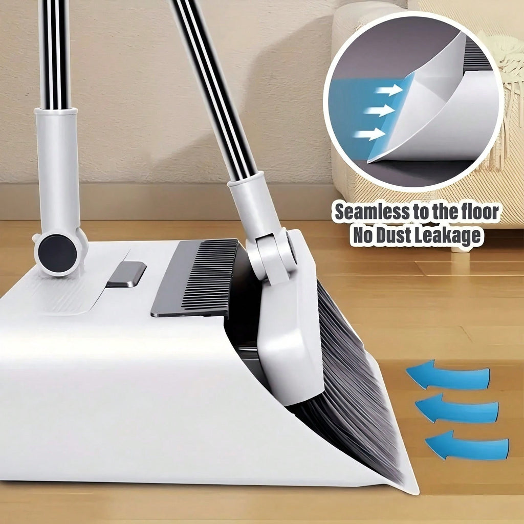 3-in-1 Broom, Dustpan & Floor Brush Combo Set with Trash Bag Roll – Compact Household Cleaning Kit for Kitchen, Bathroom, Living Room, Patio & Outdoor Use, White
