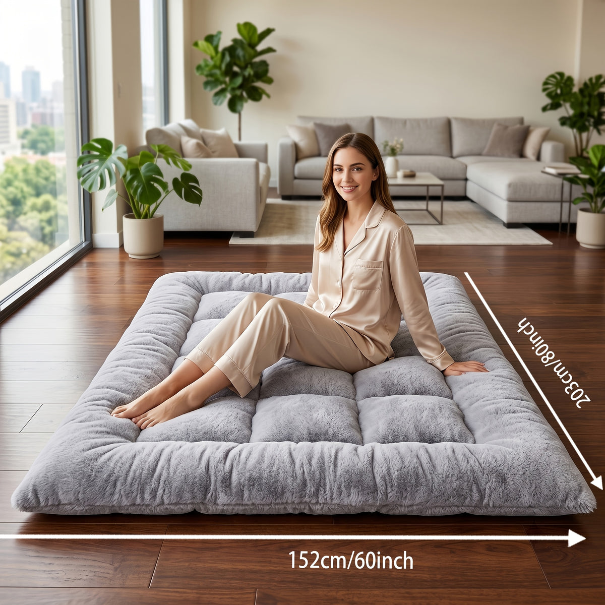 Foldable Sofa Mattress Soft Gray Floor Bed for Bedroom Dormitory Hotel – Twin Queen King Sizes, Skin-Friendly Sleep Aid
