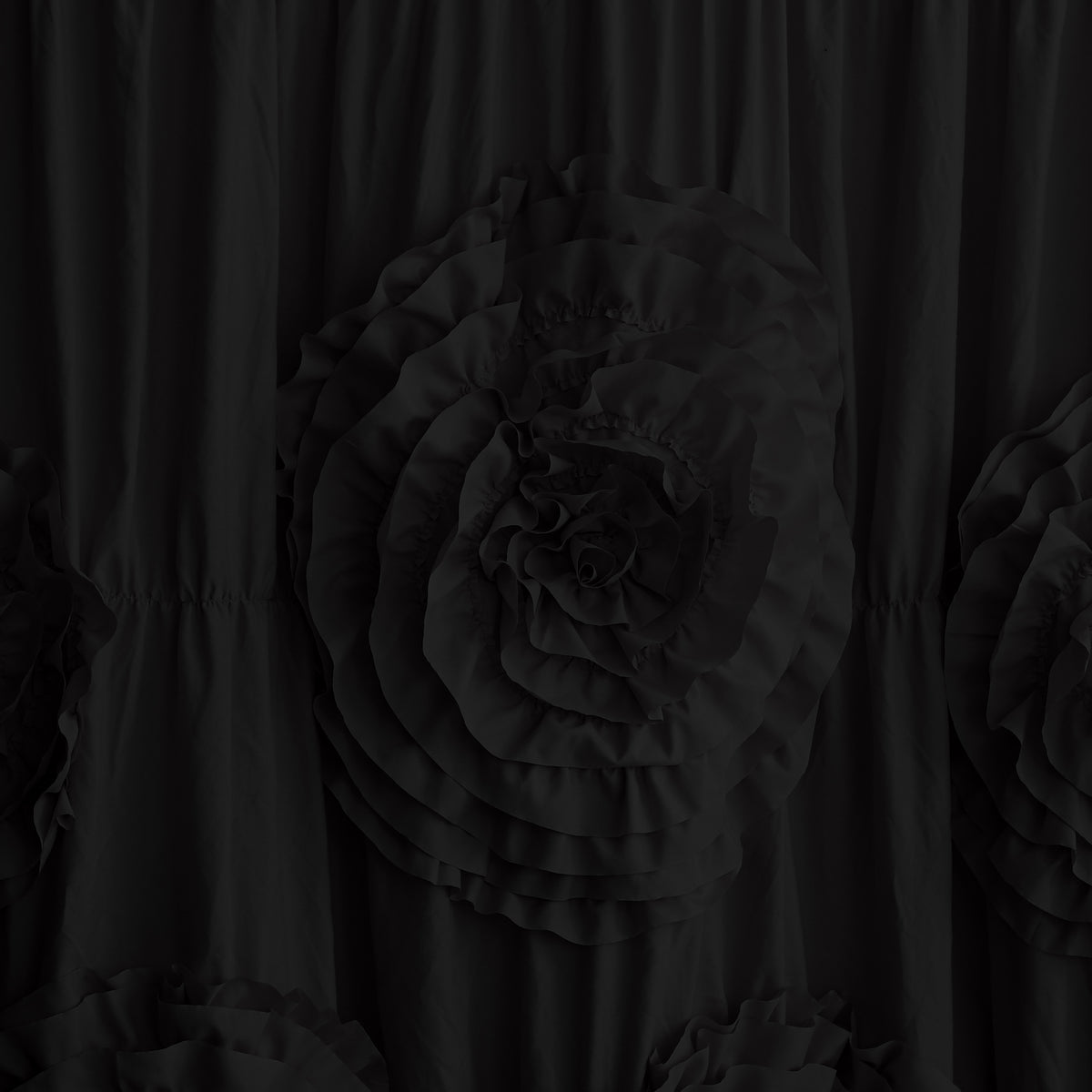 Ruffled Shower Curtain Farmhouse 72x72 - Handmade 3D Flower Vintage Ruched Fabric Bathroom Curtain, Victorian Romantic Luxury Decor, Black Pink Camel, Waterproof Microfiber 12 Holes