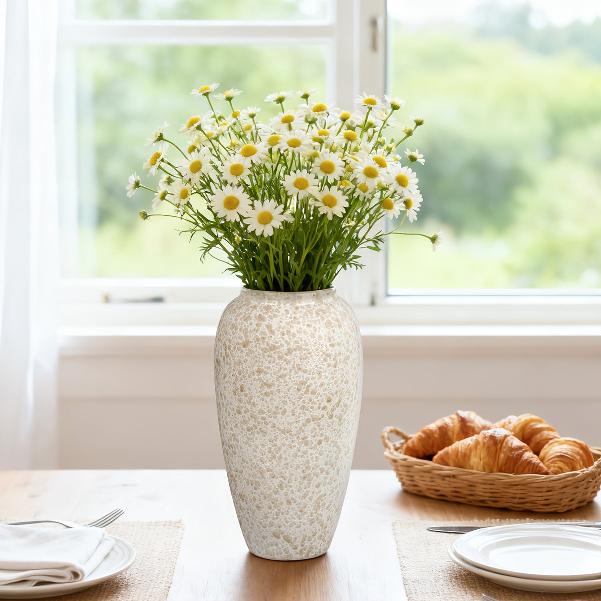 Large Ceramic Flower Vase Farmhouse Rustic – 13" Tall Table Vase for Living Room, Bedroom, Kitchen & Office, Vintage Boho Home Decor for Bookshelf, Fireplace, Coffee Desk & Dining Table Centerpiece