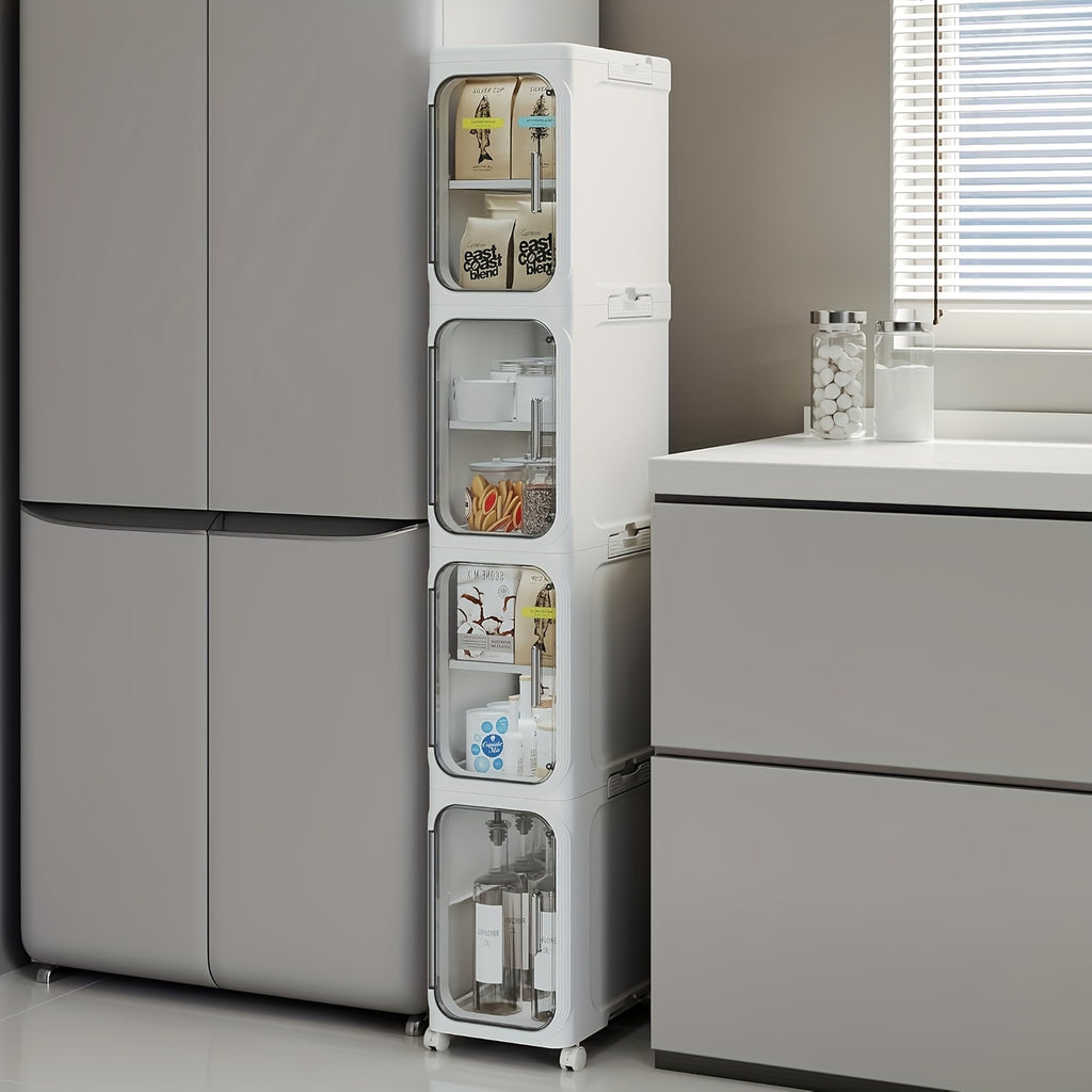 Bathroom Storage Cabinet 1 2 3 4 Tier Foldable Plastic Organizer with Doors and Shelves – Space-Saving Under Sink & Counter Solution