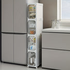 Bathroom Storage Cabinet 1 2 3 4 Tier Foldable Plastic Organizer with Doors and Shelves – Space-Saving Under Sink & Counter Solution
