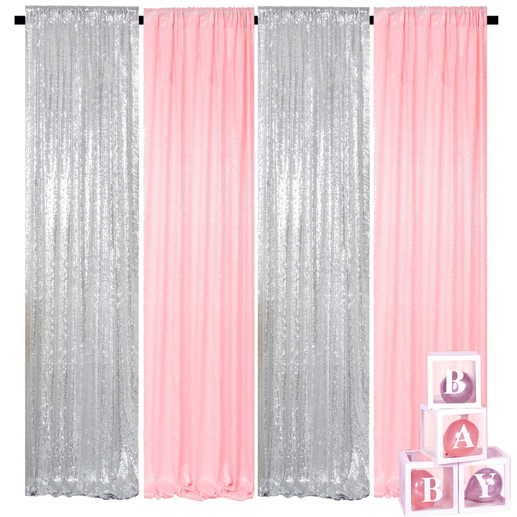 Sequin Backdrop Curtains 4 Panels 2FT x 8FT Glitter Party Decorations for Wedding Birthday Photo Booth Stage Background 30+ Colors