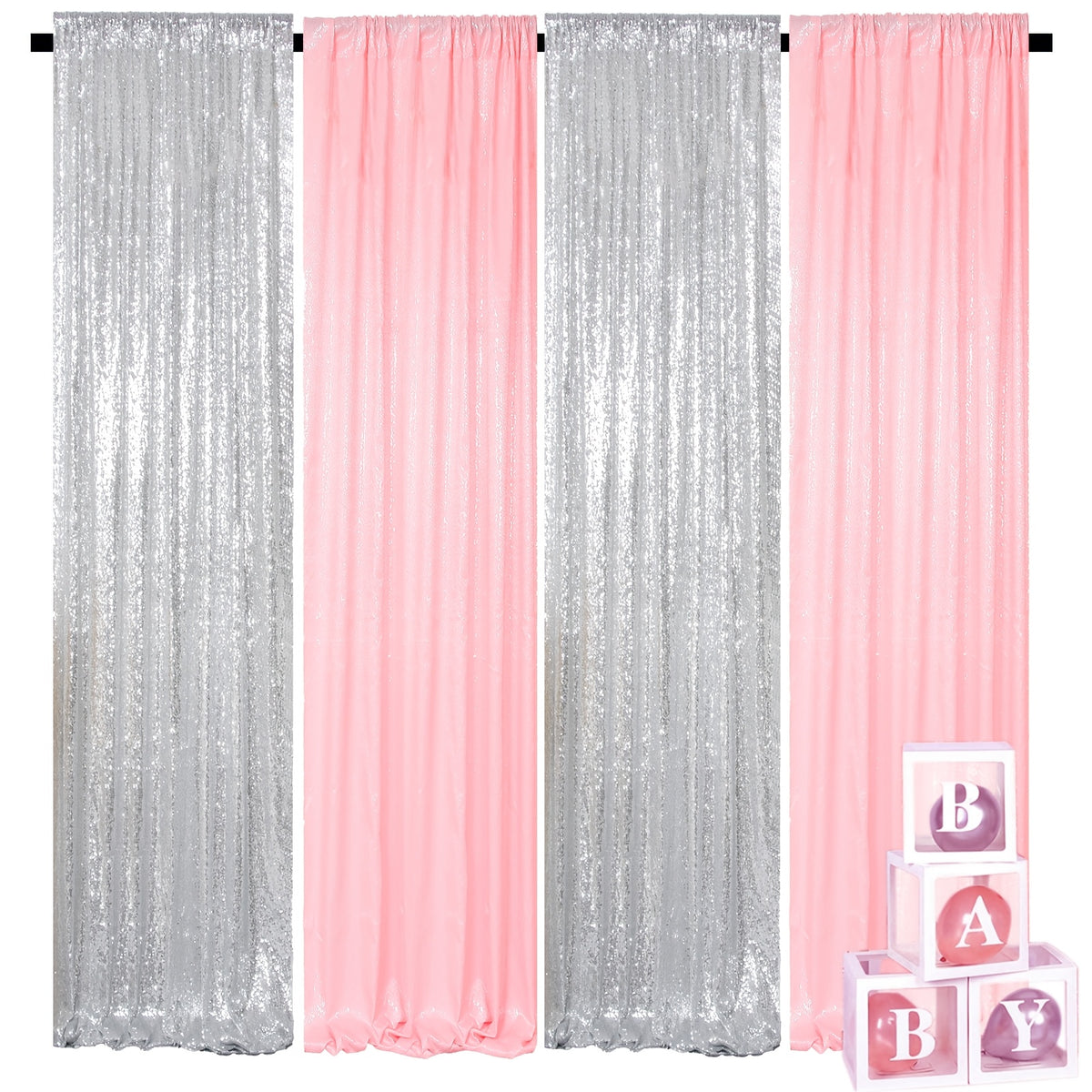 Sequin Backdrop Curtains 4 Panels 2FT x 8FT Glitter Party Decorations for Wedding Birthday Photo Booth Stage Background 30+ Colors