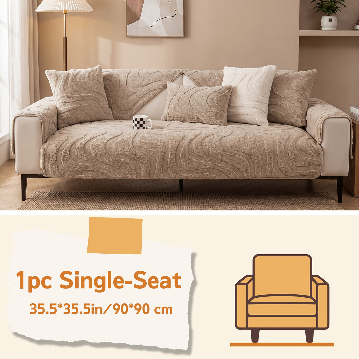 Velvet Sofa Cover Non-Slip Washable Plush Couch Slipcover Pet Friendly Thick Padded Furniture Protector 1 2 3 4 5 Seat Living Room Bedroom