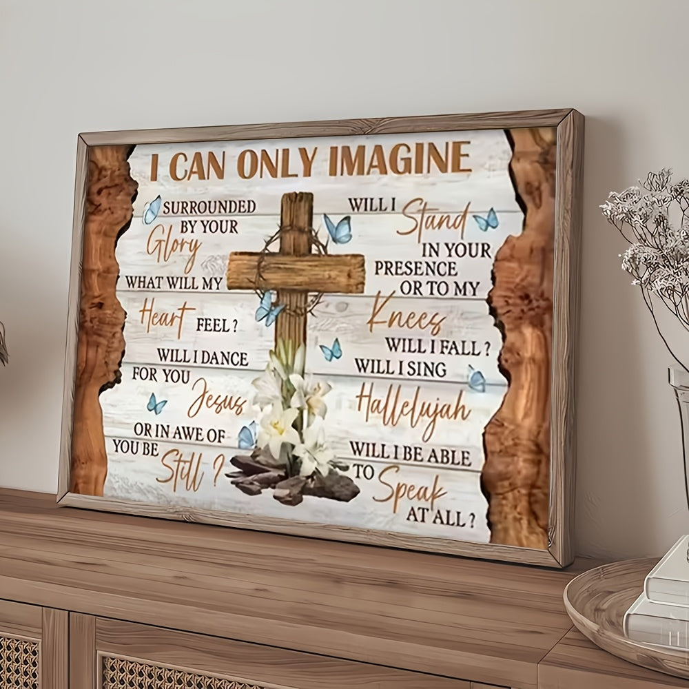Rustic Framed Christian Canvas Wall Art Print Jesus Cross with Lilies Inspirational Religious Home Decor – Bible Wall Decoration for Living Room Bedroom, Ready to Hang