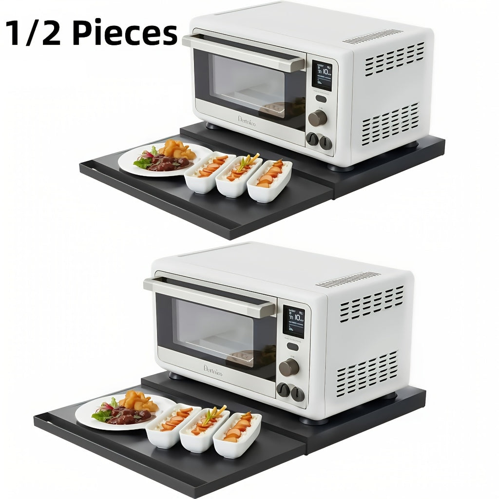 Adjustable Metal Pull-Out Rack Organizer for Microwave - Countertop Shelf for Air Fryer, Oven and Rice Cooker with Hanging Shelf and Drawer Storage - Space-Saving Coffee Station Kitchen Appliance Stand
