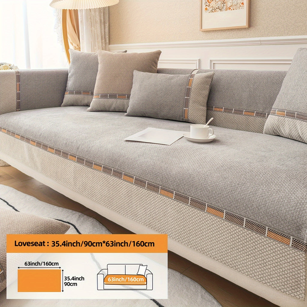 Bohemian Chenille Sofa Cover Non-Slip – Sofa Seat Cushion, Backrest, Armrest & Pillowcase Sold Separately, Dog Friendly Two-Tone for Bedroom Office Living Room, 4 Colors