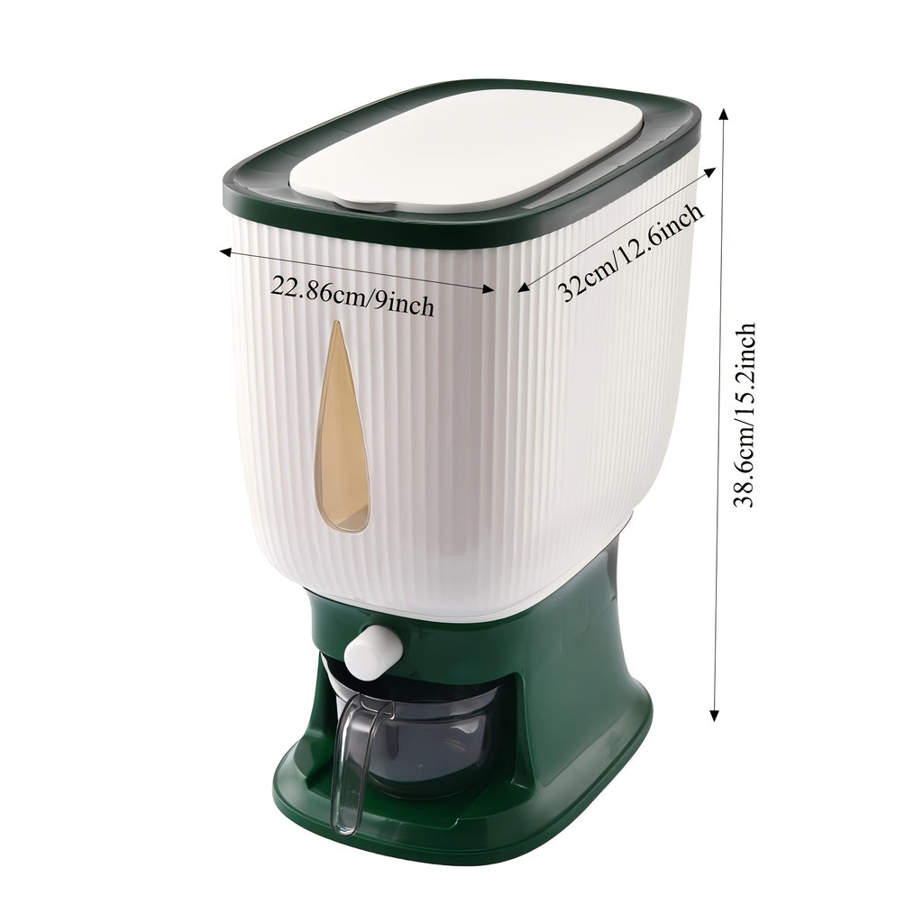 Rice Dispenser Large Capacity 22LB 6-Chamber Sealed Grain Storage Container with Measuring Cup & Transparent Window – Moisture & Insect Resistant One-Click Pantry Organizer for Rice Beans Flour Pet Food