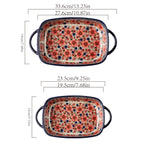 Bohemian Ceramic Baking Dishes Set of 2 - Large Rectangular Oven-Safe Casserole & Pie Pan, Porcelain Roaster Set for Baking & Cooking, Elegant Kitchen Gift, Red Blue Yellow White
