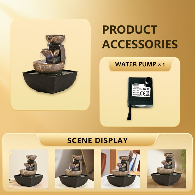 Resin Waterfall Tabletop Fountain USB Powered – Indoor Decorative Flowing Water Feature for Home & Office Relaxation, Meditation Zen Decor, Suitable for Living Room, Bedroom & Desktop