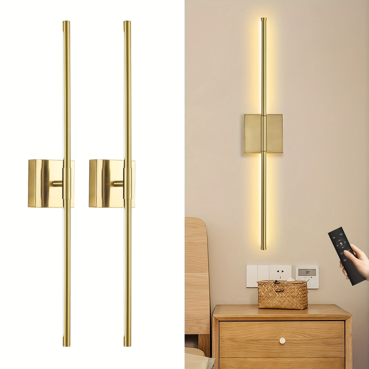 2-Pack Battery Operated Wall Sconces Wireless LED Dimmable Wall Lights with Remote & Touch Control – 350° Rotatable Cordless Wall Lamp for Bedroom, Hallway & Living Room